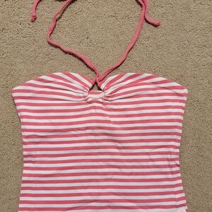 Vintage Y2K Abercrombie & Fitch Pink and White Striped Halter/Tube Top/Small
